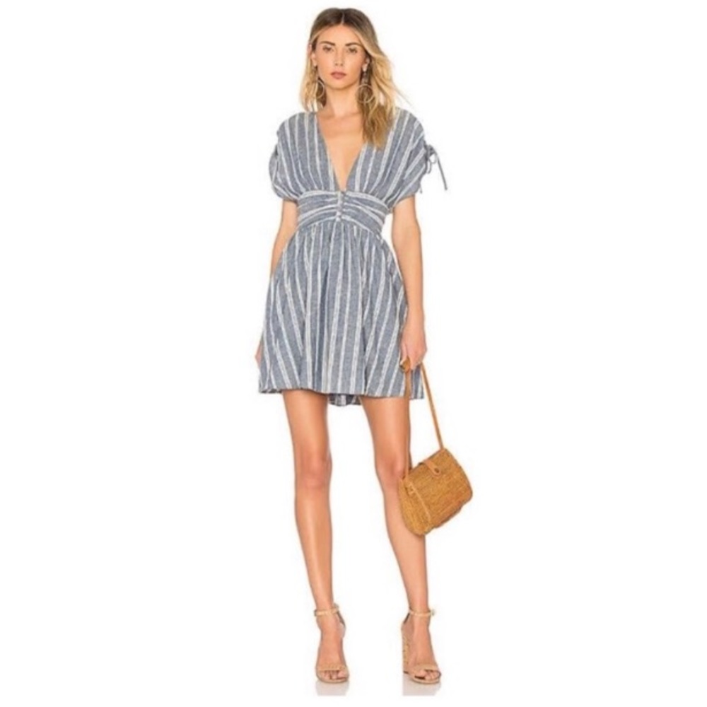 Free People Roll the Dice Tie Sleeve Stiped Mini Dress